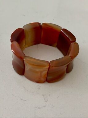 Polished Carnelian Stretch Bracelet - Rich Brown-Orange